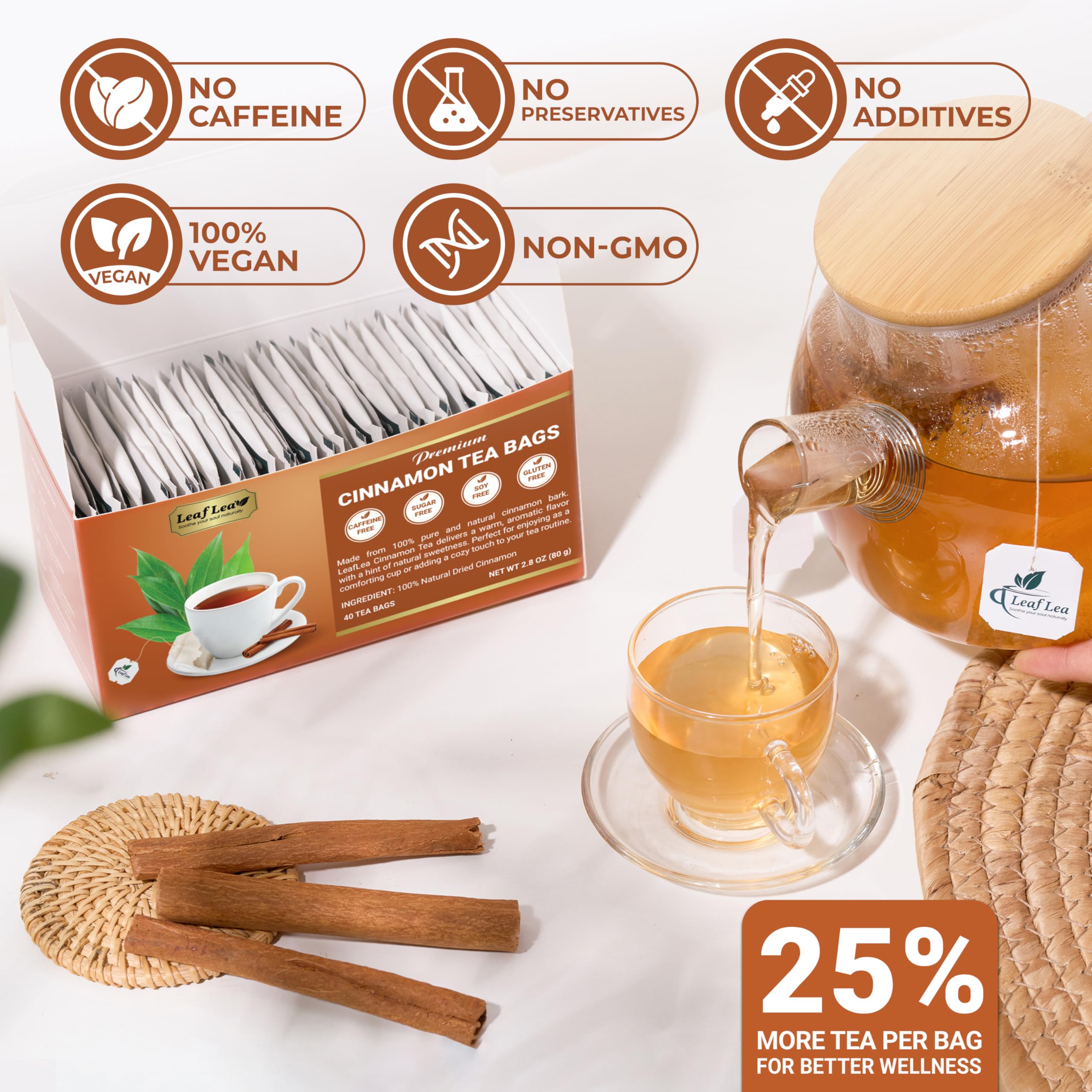 LeafLea open box with individually wrapped bags, easy pantry storage