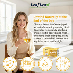 LeafLea dried chamomile flowers detail indicating single-ingredient purity