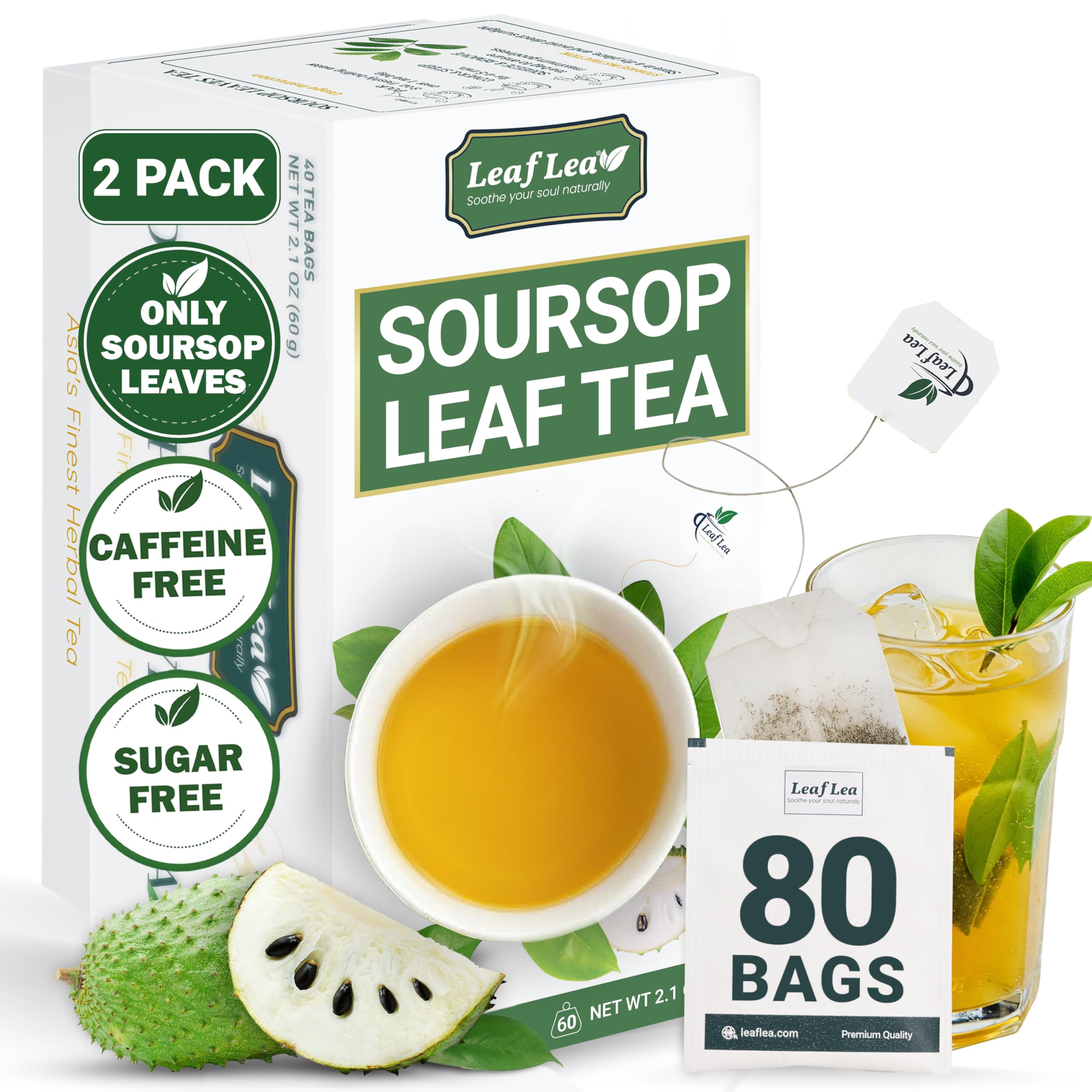 LeafLea front packaging showing 80 tea bags and product name for clear identification
