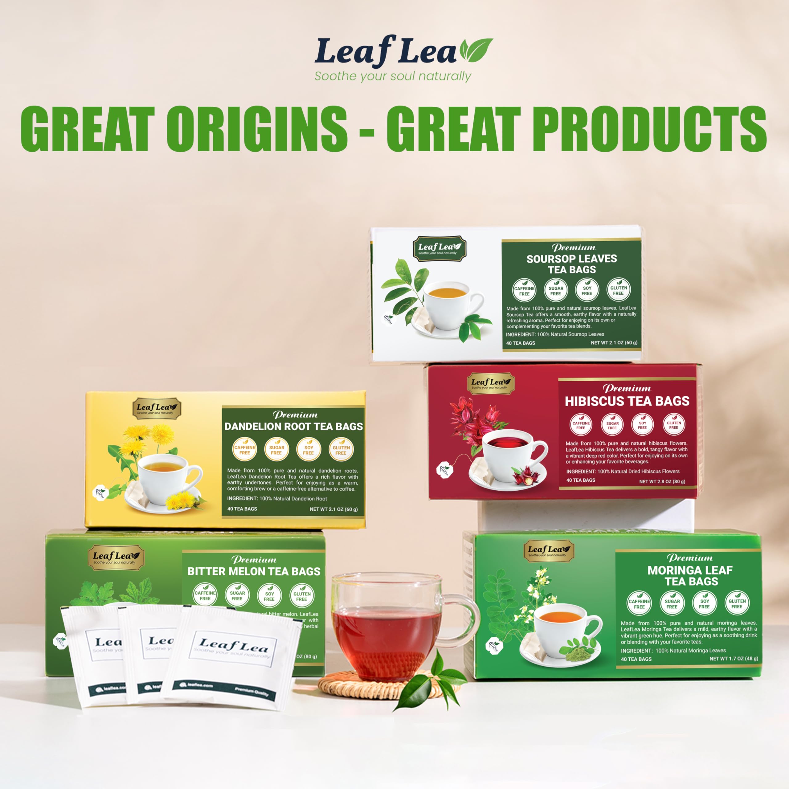 LeafLea label close-up highlighting ingredient list and sourcing info