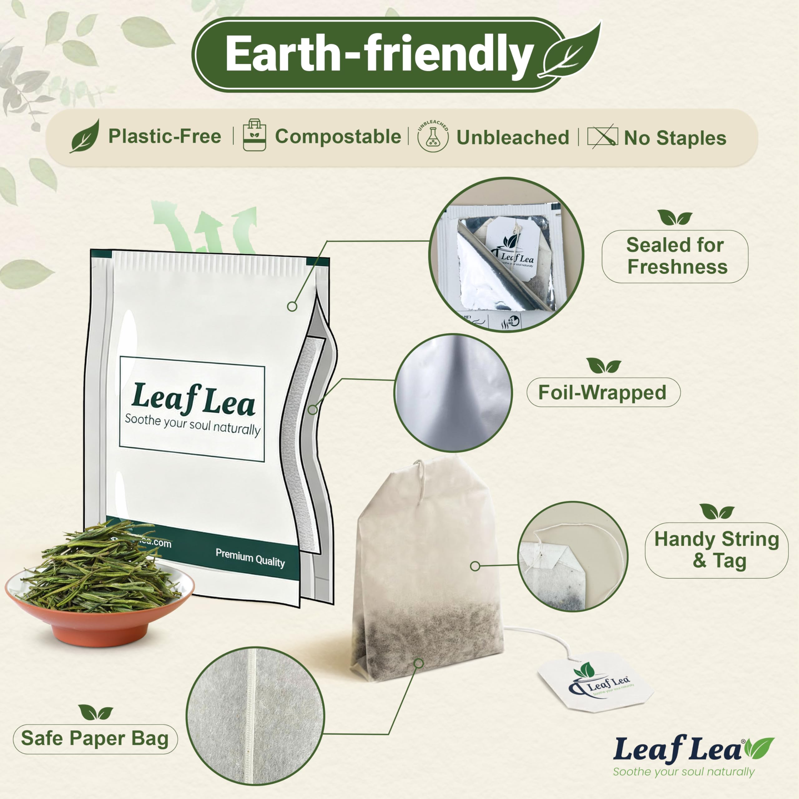 LeafLea product label and features listing clean ingredients and benefits