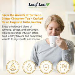 LeafLea loose turmeric, ginger, and cinnamon blend detail illustrating natural ingredients