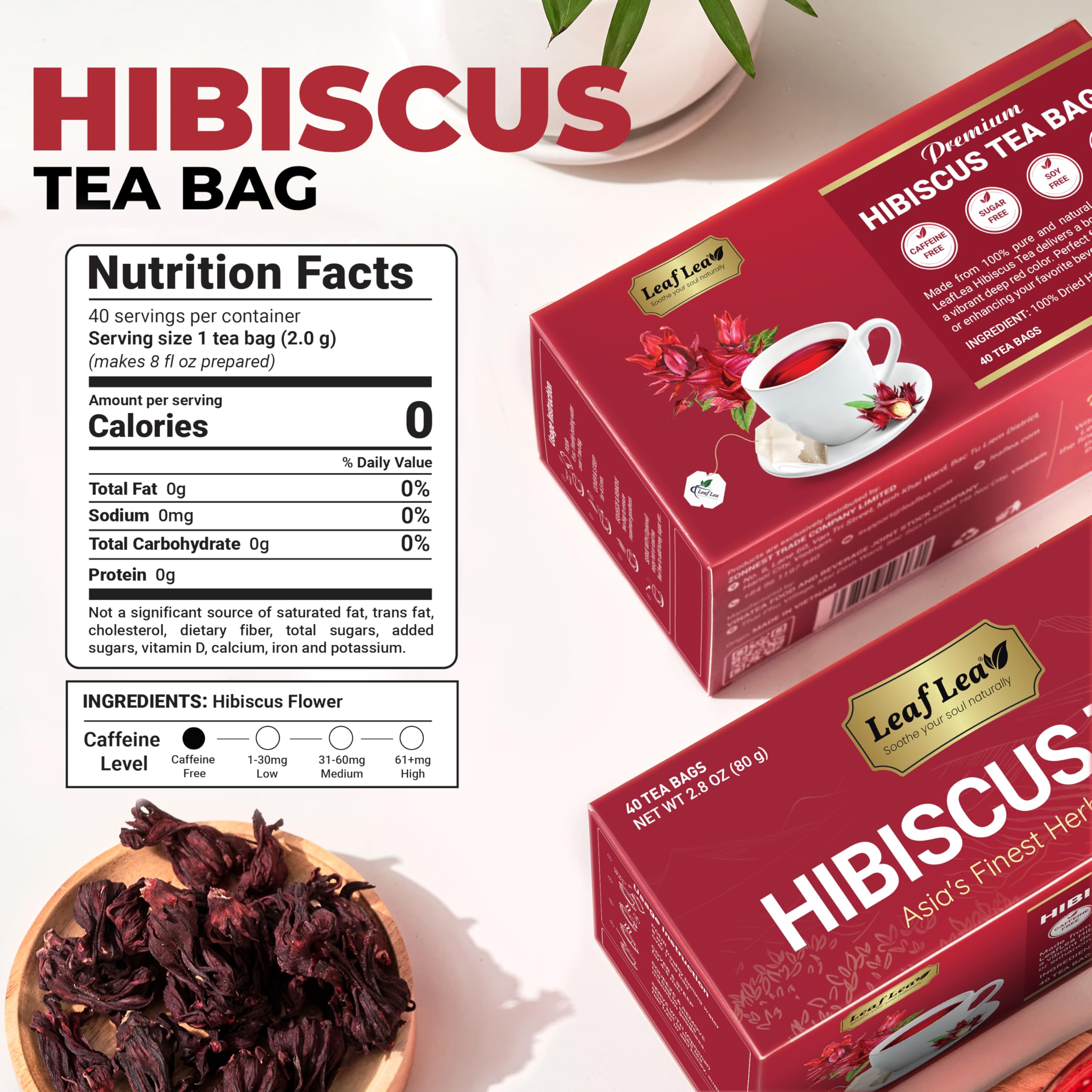 LeafLea loose dried hibiscus flowers highlighting natural vibrant color