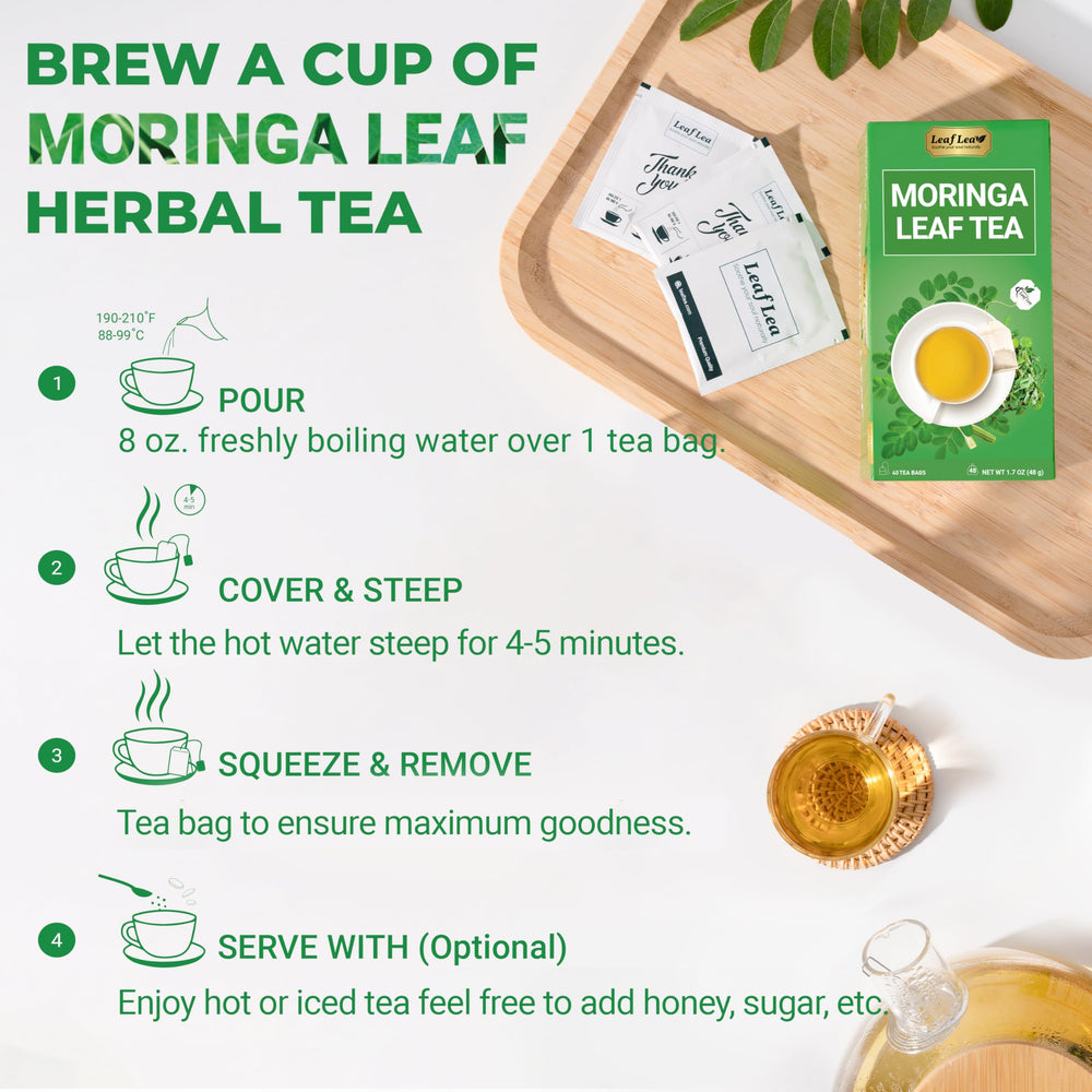 LeafLea tea boxes on kitchen counter illustrating everyday lifestyle convenience