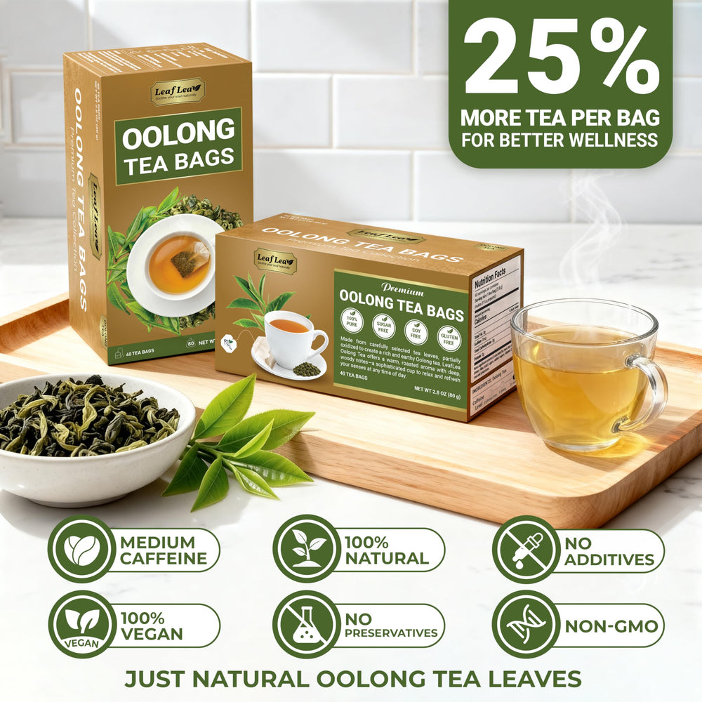 LeafLea box beside a teacup to show actual product size and portion benefit