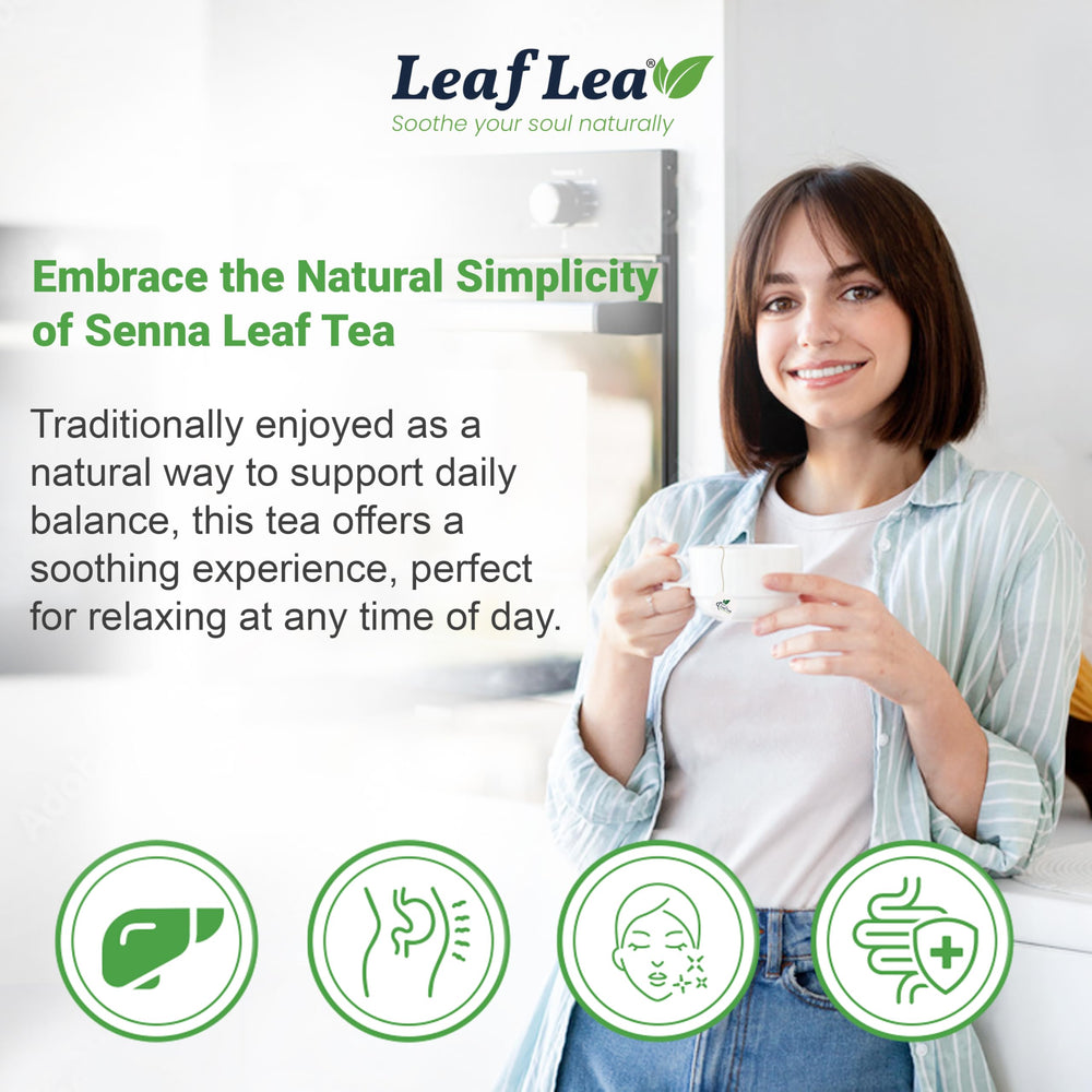 LeafLea brewed cup of senna tea showing pale golden color and calm aroma