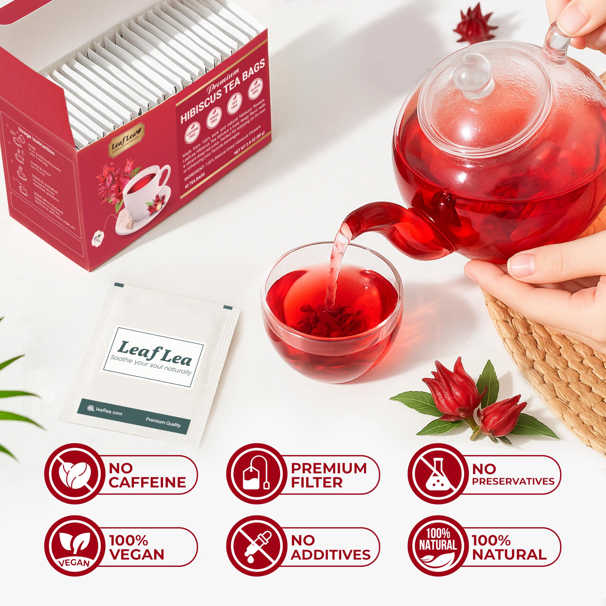 LeafLea pack beside a ruler to show 80-count size and household supply