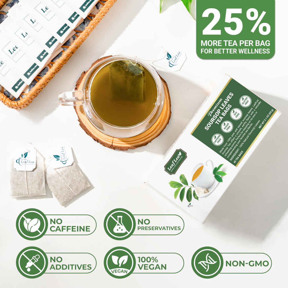 LeafLea tea bag in hand for scale and convenient single-serve benefit