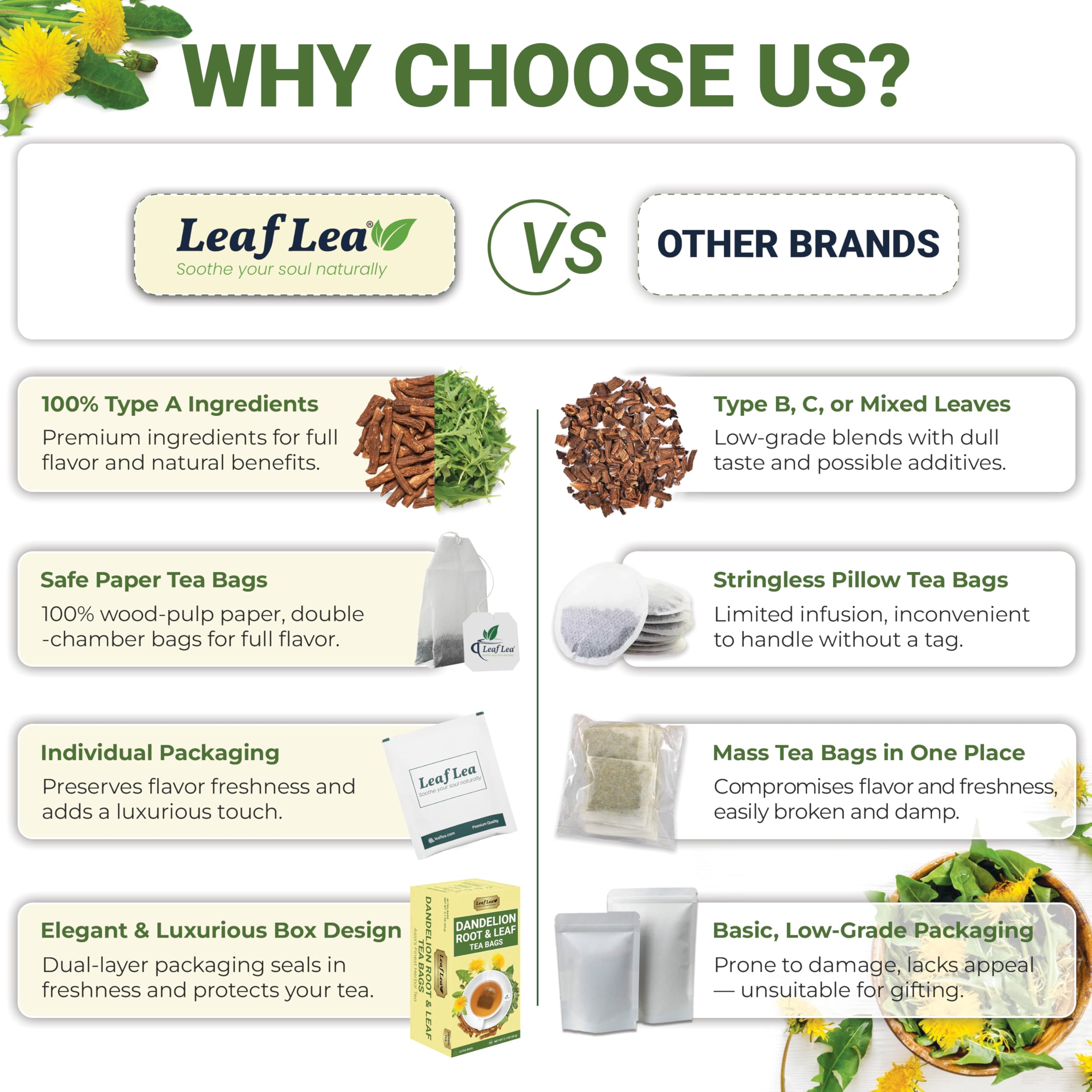 LeafLea tea bag held in hand showing size and easy single-serve benefit