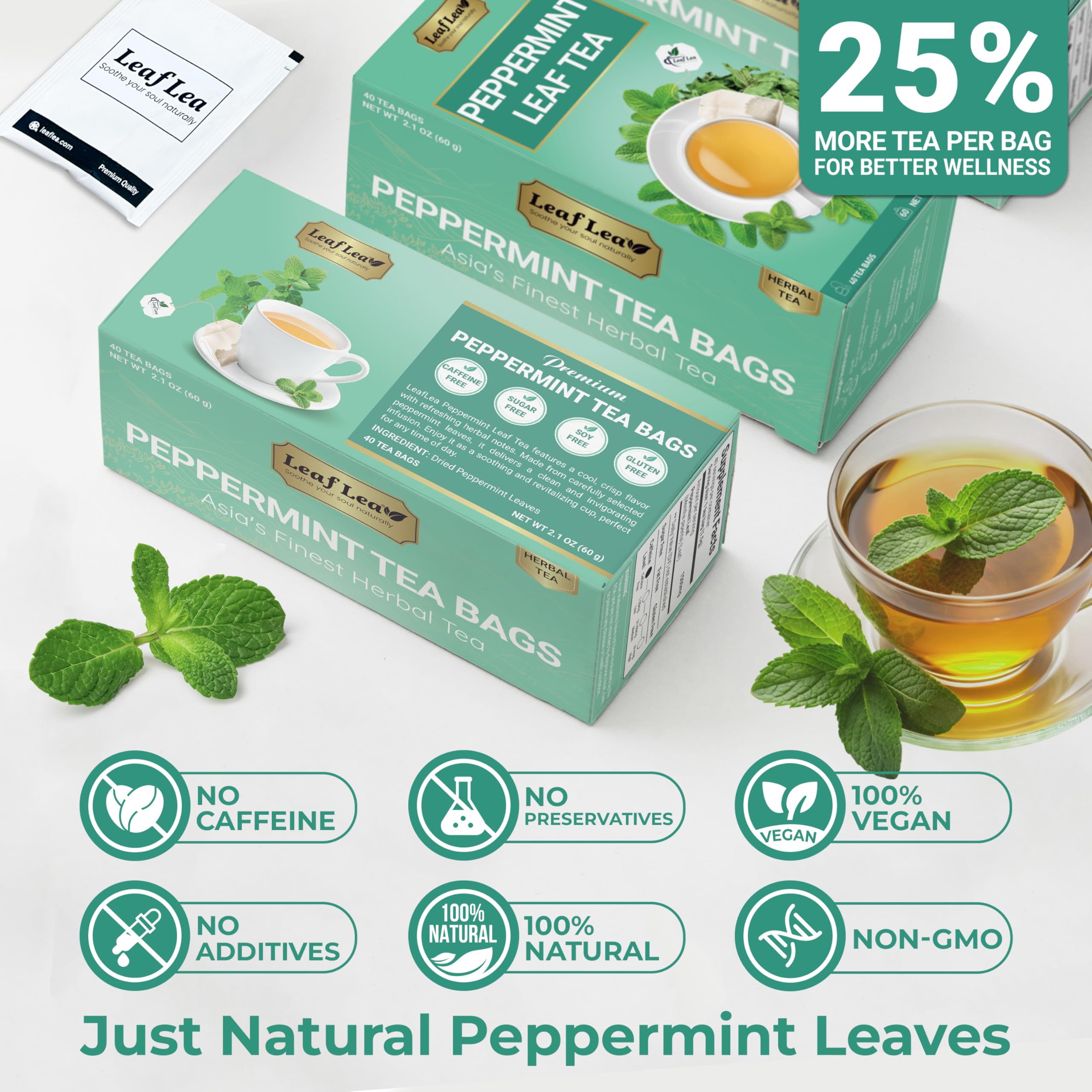 LeafLea tea box beside a hand for scale showing compact portability