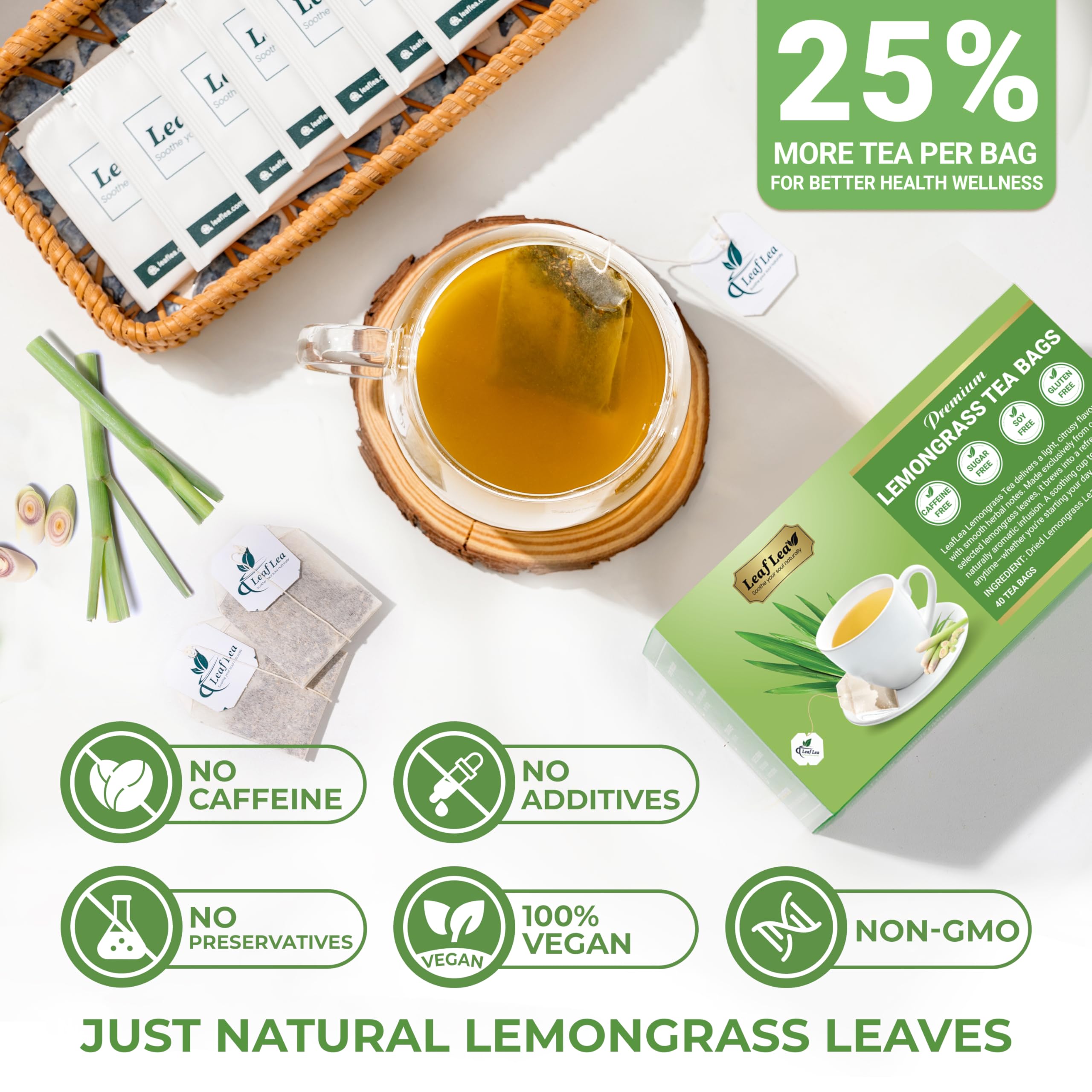 LeafLea tea bag in hand showing compact size and travel convenience