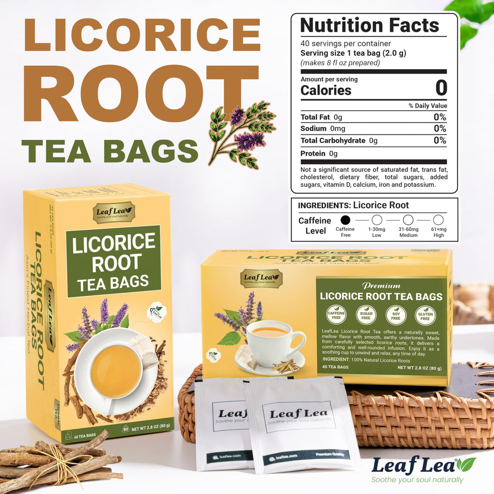 LeafLea tea bag steeping in a cup releasing natural sweetness and aroma