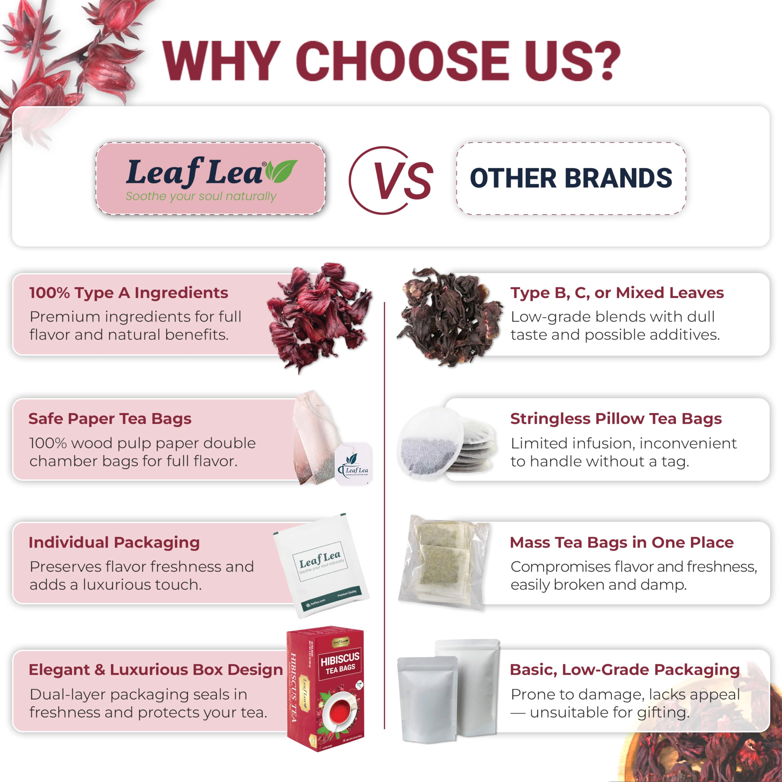 LeafLea tea bag with string tag for easy handling and tidy removal