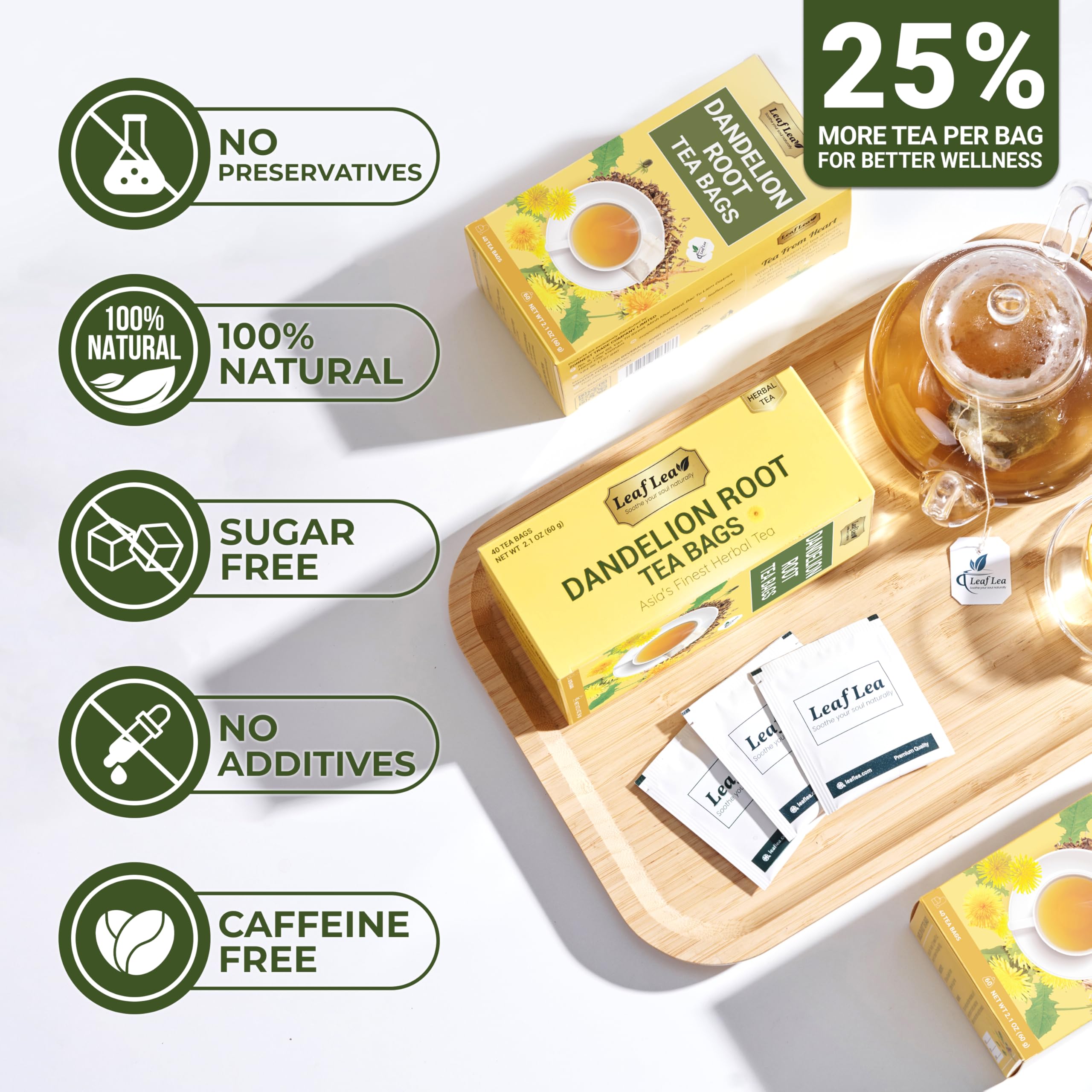 LeafLea tea bags in hand showing scale and easy single-serve benefit