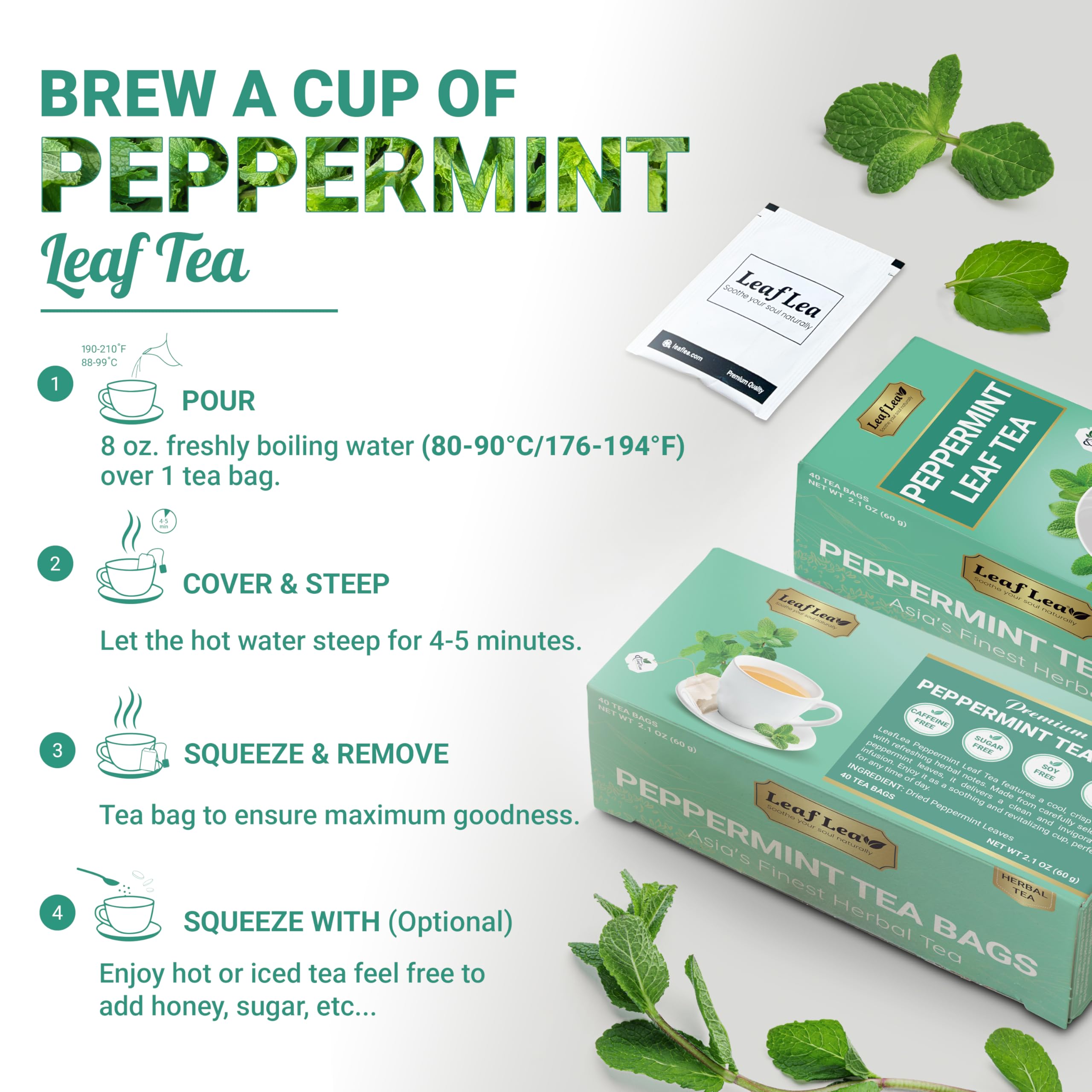 LeafLea tea bag steeping in travel mug showing convenient on-the-go use