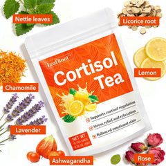 Leafroot teabag steeping in cup suggesting an easy calming ritual
