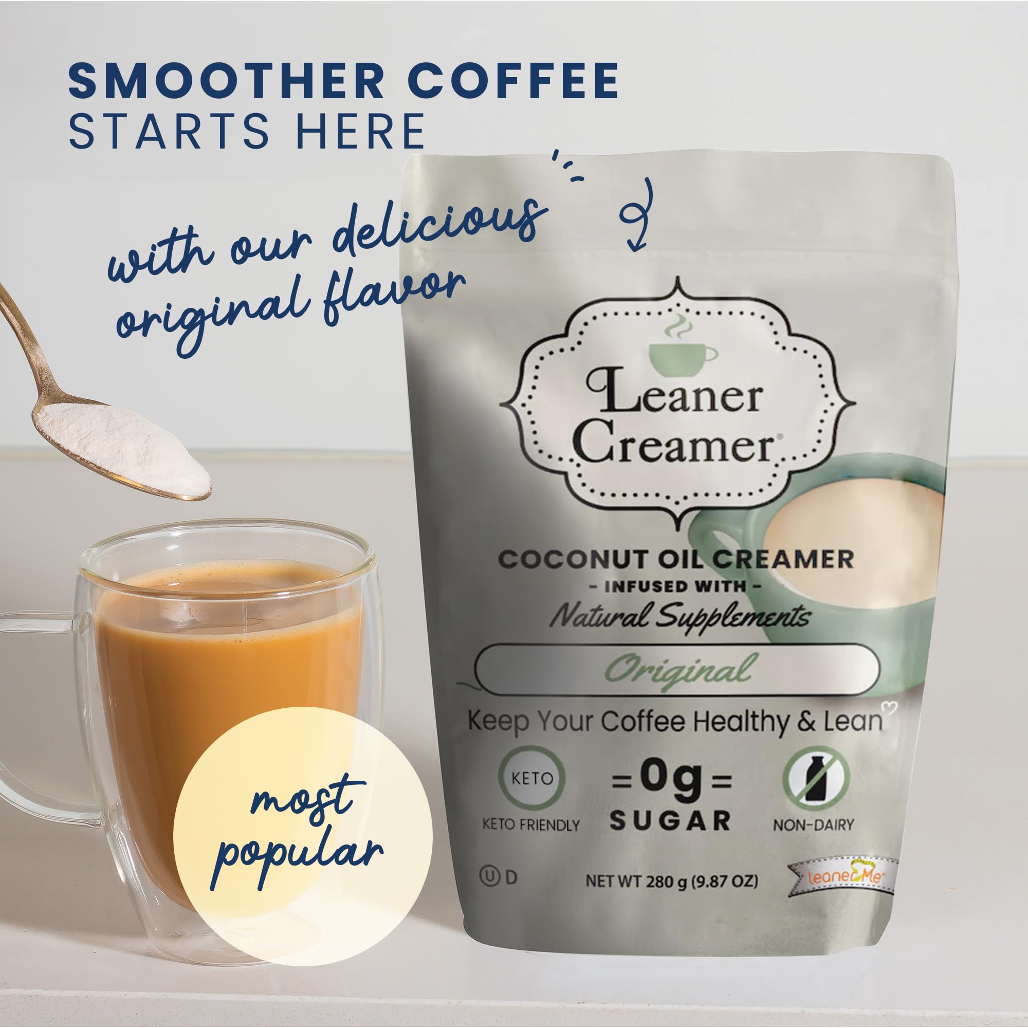 Iced coffee made with Leaner Creamer chilled and ready, offering low-carb refreshment
