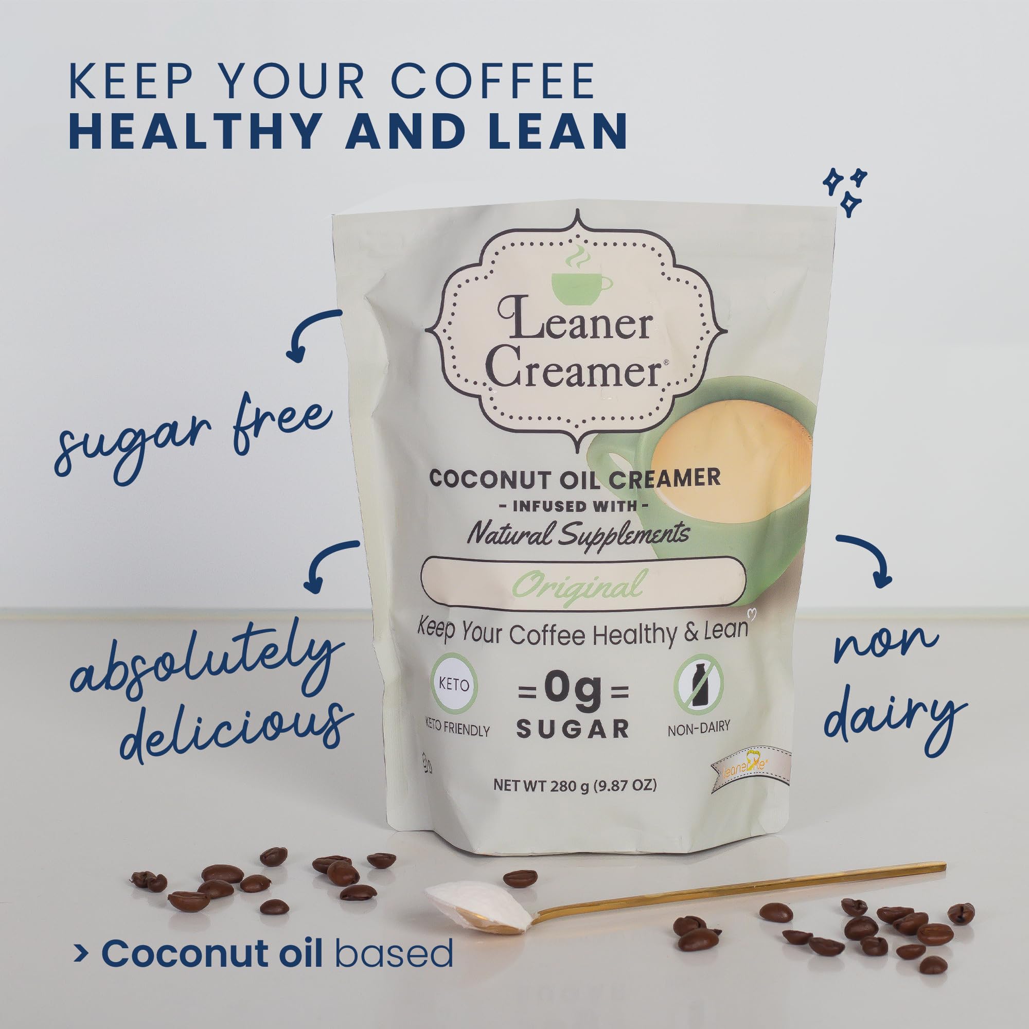 Nutrition label on Leaner Creamer pouch showing ingredients and dietary information