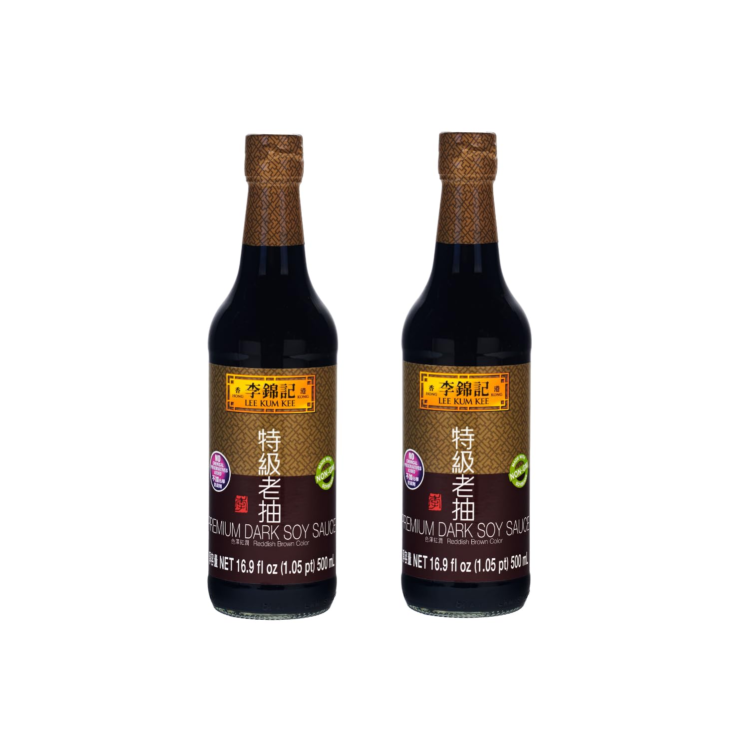 Lee Kum Kee bottle front view showing label and rich color benefit