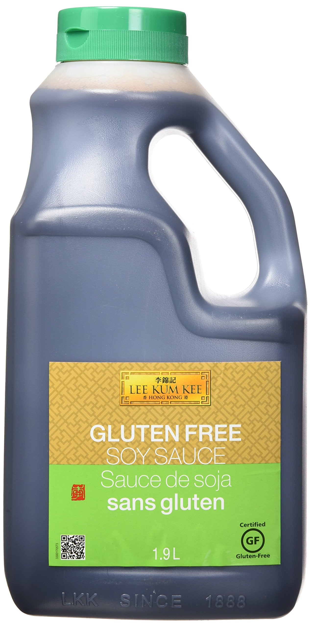 Lee Kum Kee gluten-free soy sauce front label showing bottle and product benefits