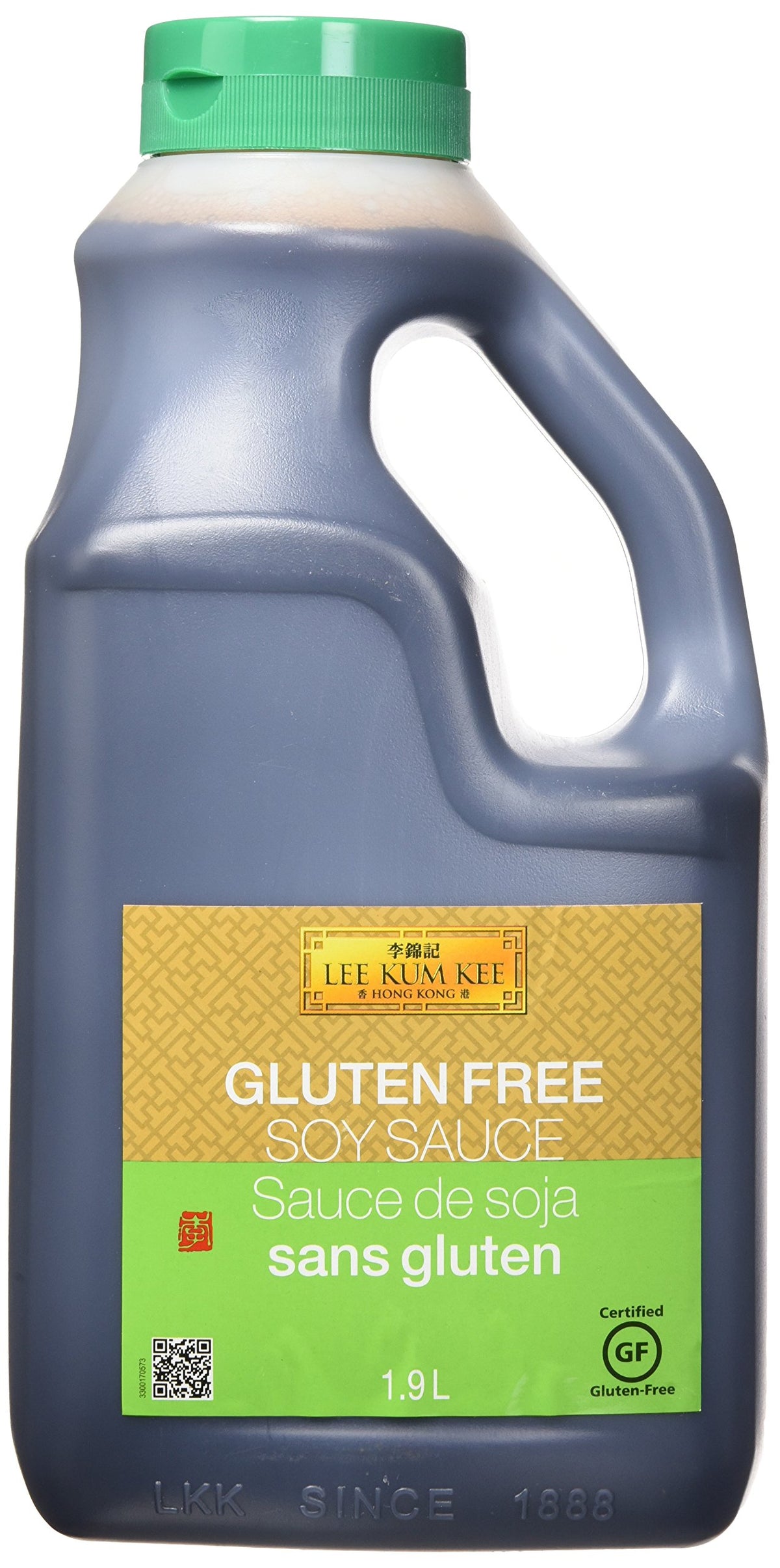 Lee Kum Kee gluten-free soy sauce front label showing bottle and product benefits
