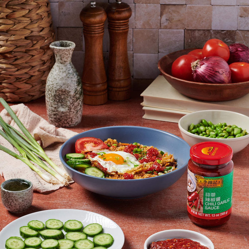 Lee Kum Kee jar on kitchen counter in lifestyle scene inspiring everyday meal creativity