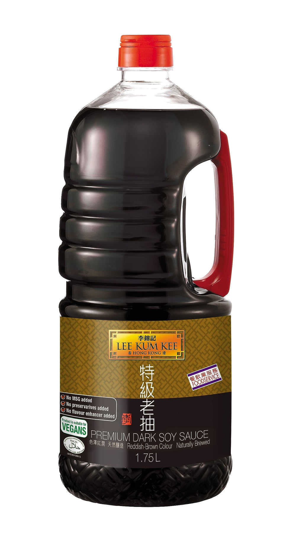 Lee Kum Kee bottle front view showing label and 1.75L size, reliable pantry staple