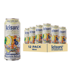 Leisure Half & Half front packaging shows lemon and tea visuals with refreshing appeal