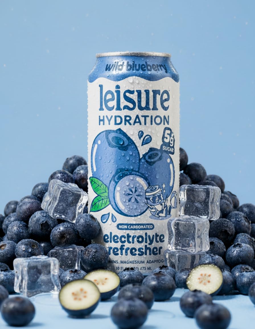 Leisure can held in hand illustrating 16 oz size and portability