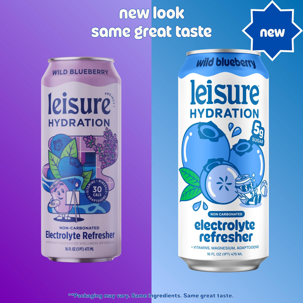 Leisure Tropical Mango can front view displaying tropical flavor and adaptogens, energizing option