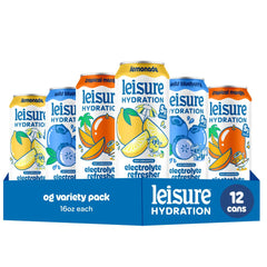 Leisure variety pack front packaging showing three flavors and 12 cans, appealing convenience