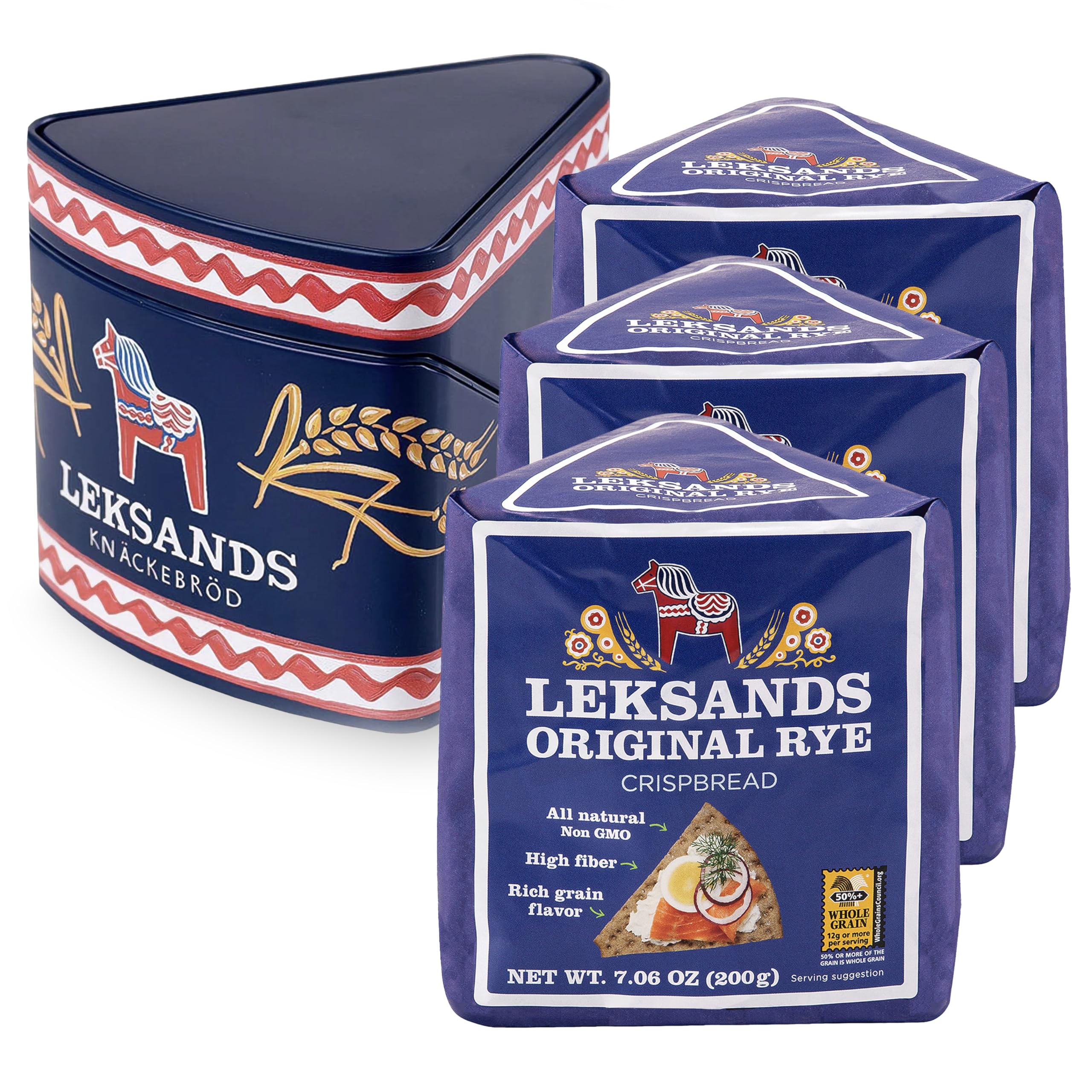 Leksands front packaging and tin showing brand and lasting freshness benefit
