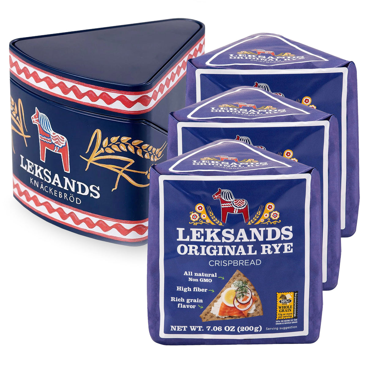 Leksands front packaging and tin showing brand and lasting freshness benefit