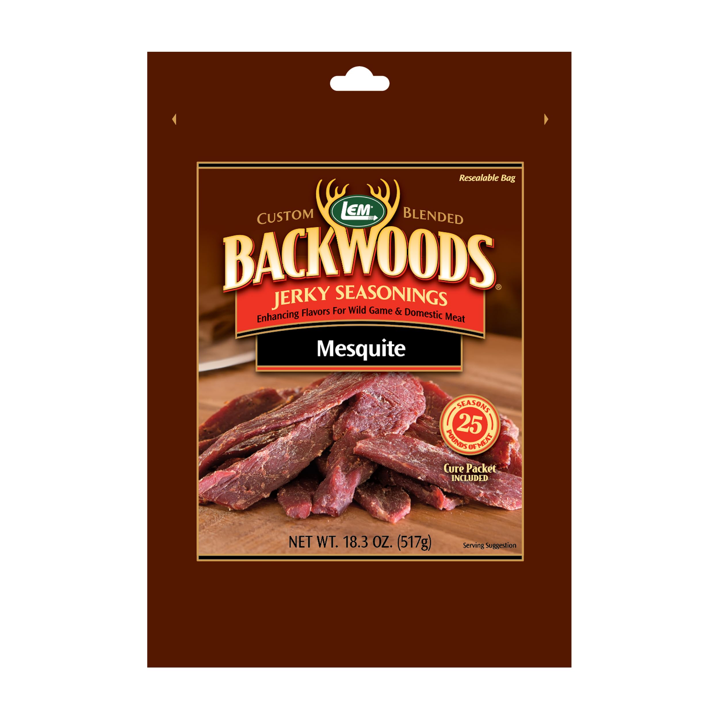 LEM front packaging showing mesquite seasoning packet and bold branding for quick selection
