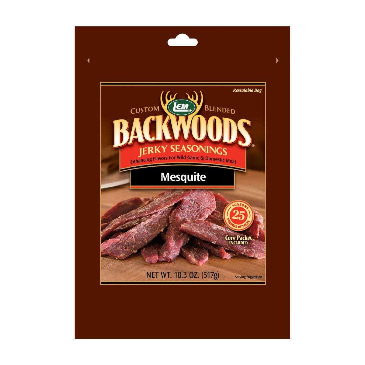 LEM front packaging showing mesquite seasoning packet and bold branding for quick selection