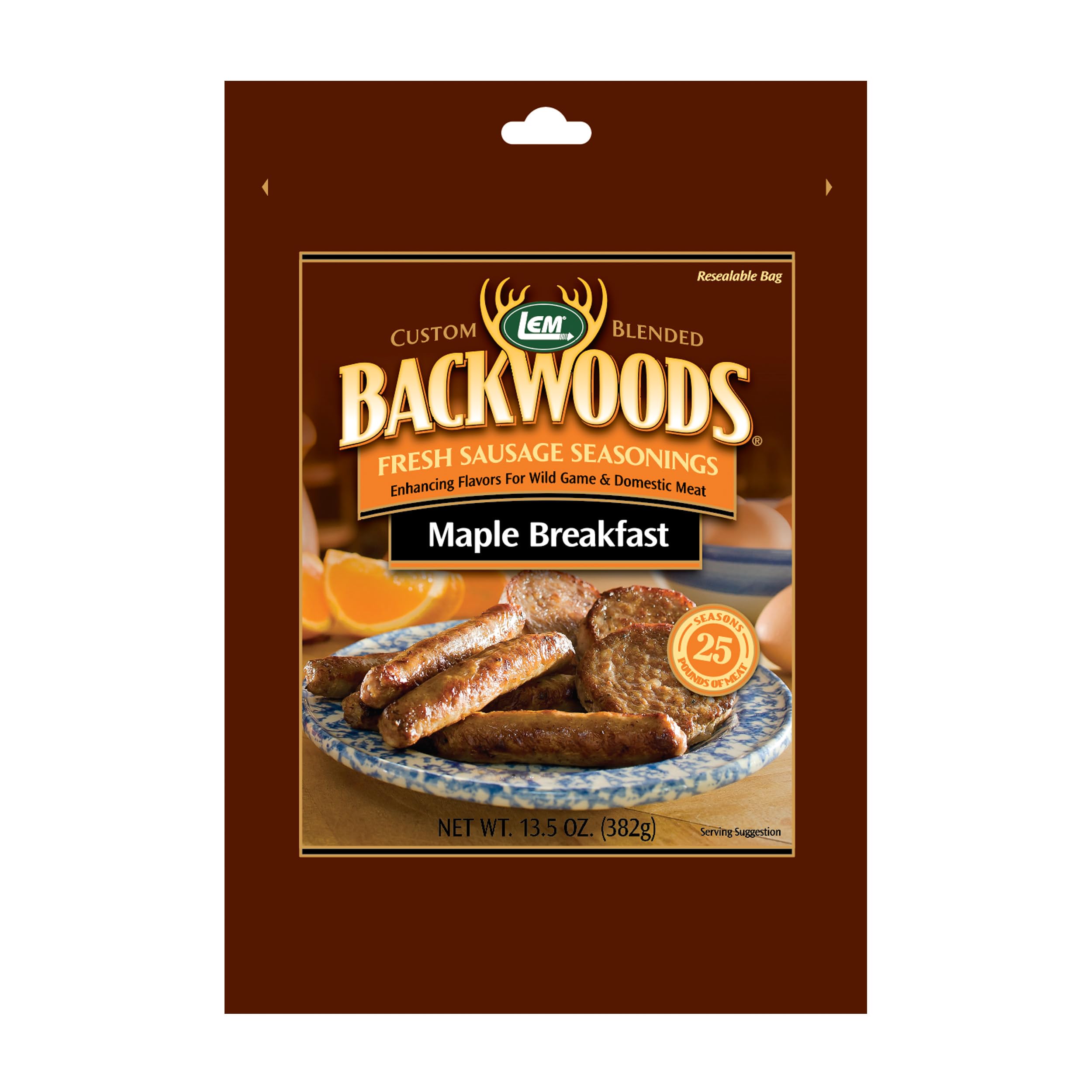 LEM front packaging showing maple seasoning, highlights 25 lb yield benefit