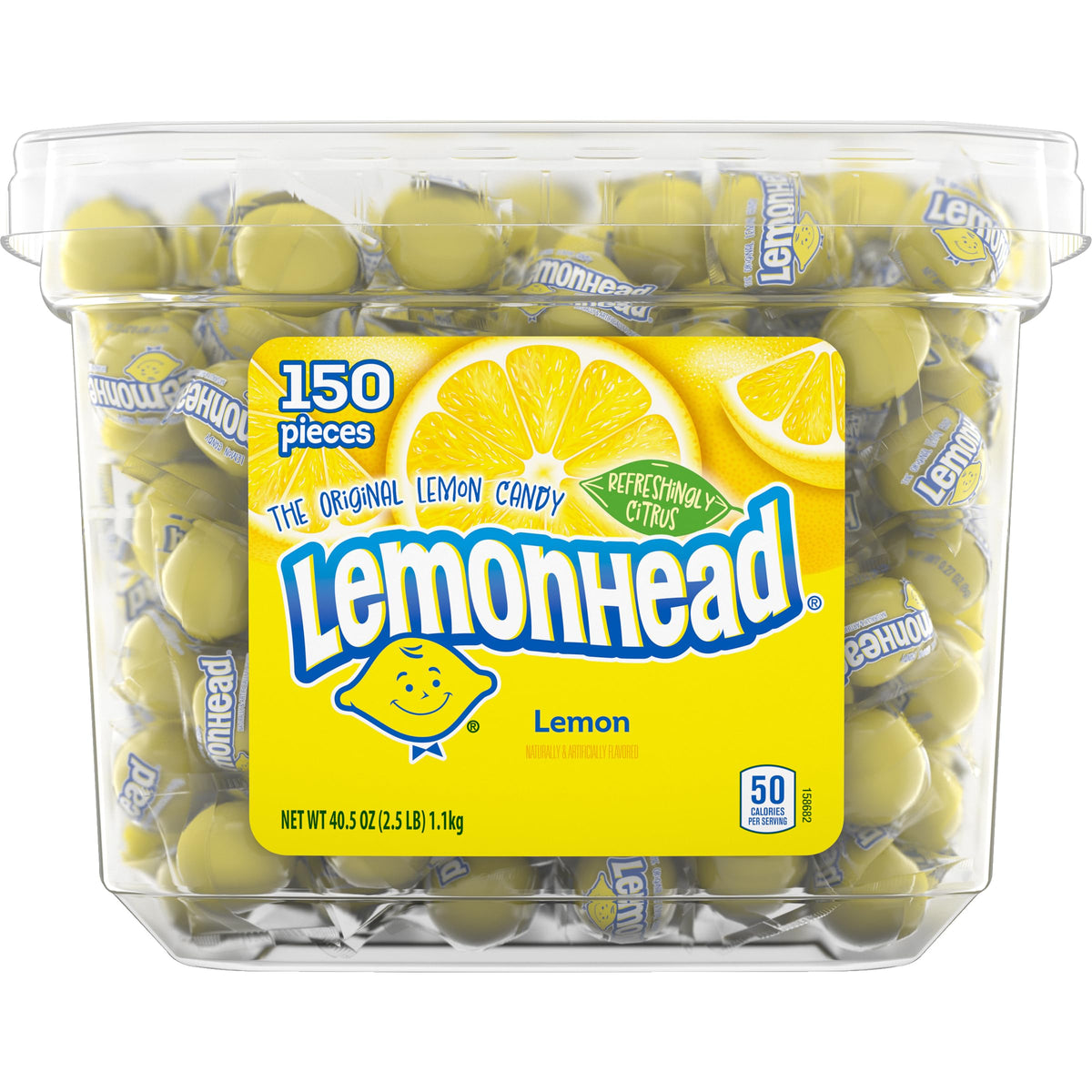 LEMONHEAD front packaging showing the 40.5 oz tub for easy storage