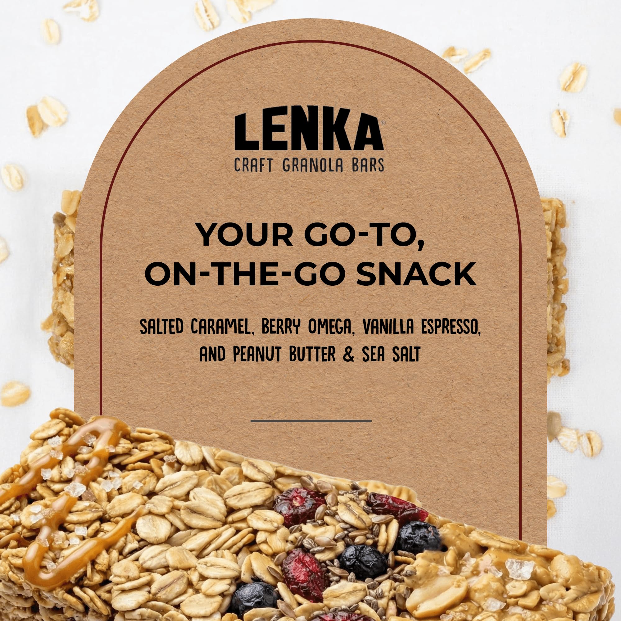 LENKA close-up of bar texture with oats and seeds for hearty bite
