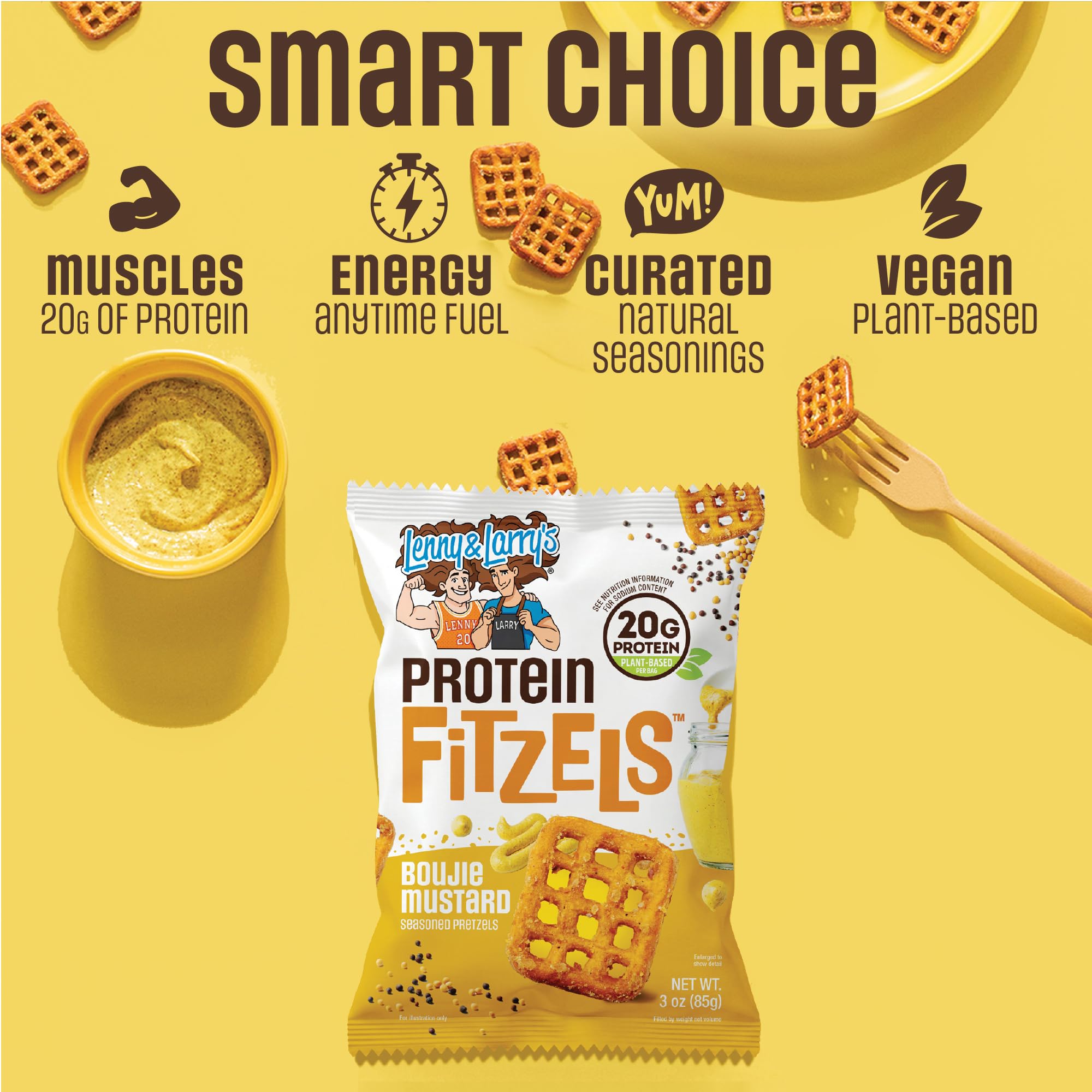 Lenny & Larry's pretzel next to a water bottle to show 3 oz serving size for on-the-go fueling