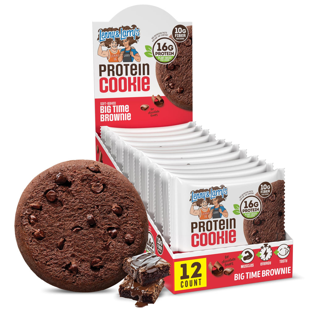 Lenny & Larry's front packaging showing the brownie flavor and benefits