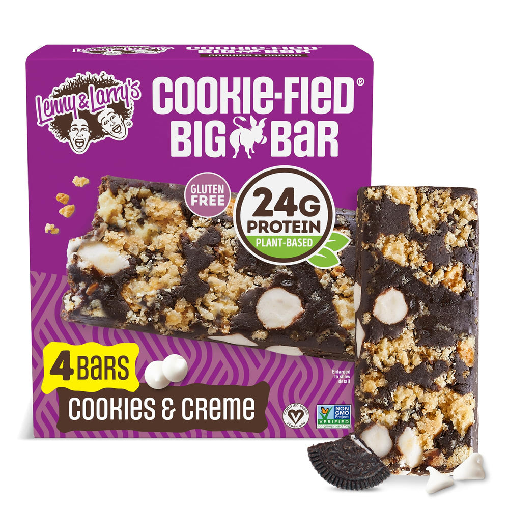 Lenny & Larry's front packaging showing cookies and creme benefit convenience
