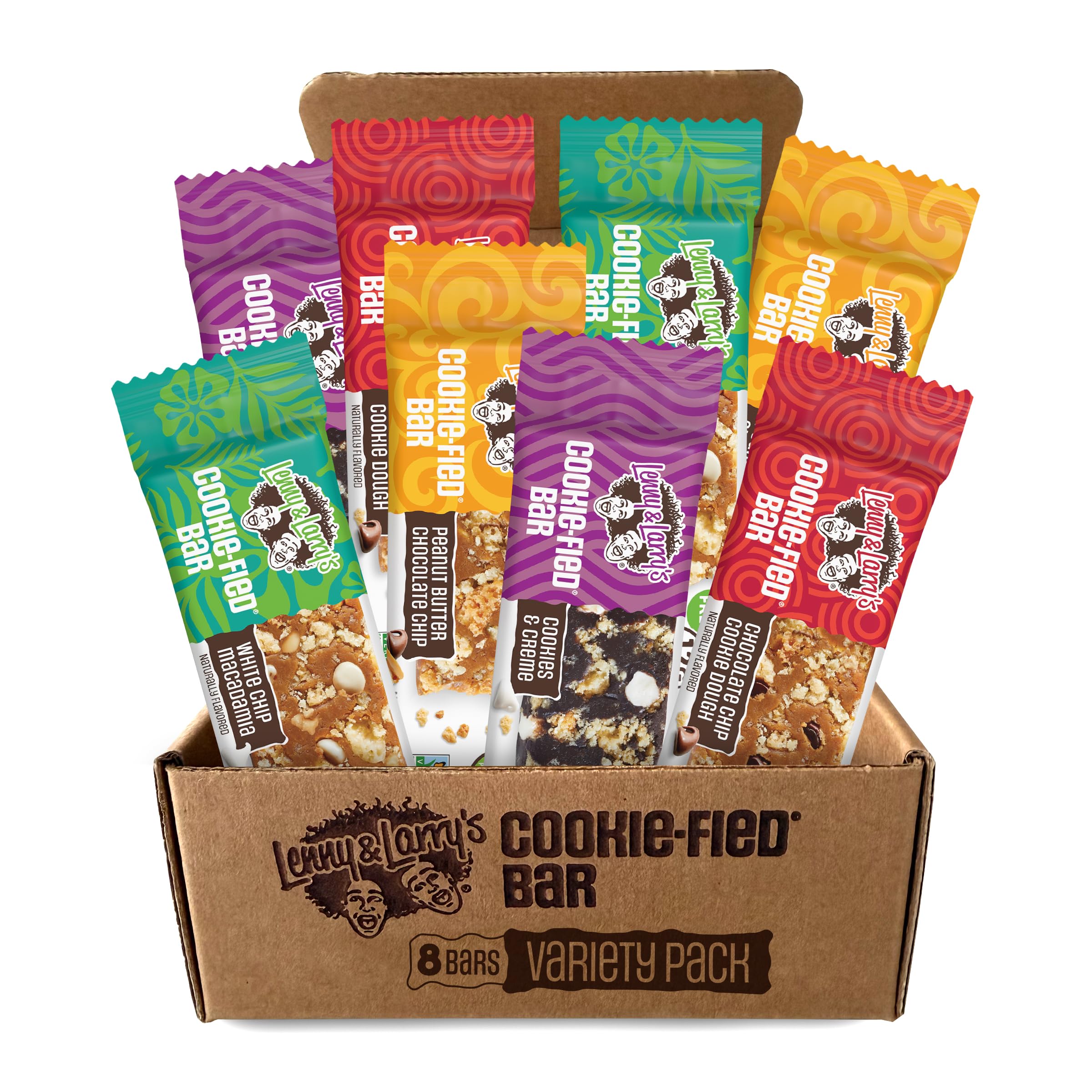 Lenny & Larry's front pack view showing variety and convenient grab-and-go protein