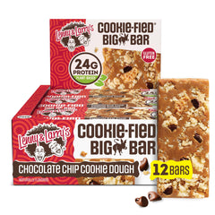 Lenny & Larry's front packaging of Cookie-fied BIG BAR showing box and individual wraps, clear product identity benefit