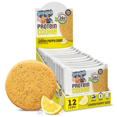 Lenny & Larry's front packaging showing lemon poppy seed cookie and benefits