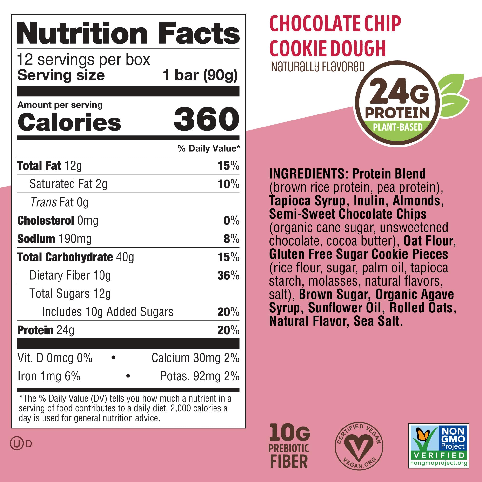 Lenny & Larry's nutrition label detail showing 24g protein and 10g fiber, supports informed ingredient choices benefit