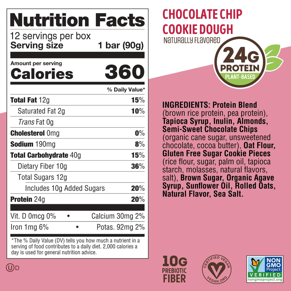 Lenny & Larry's nutrition label detail showing 24g protein and 10g fiber, supports informed ingredient choices benefit
