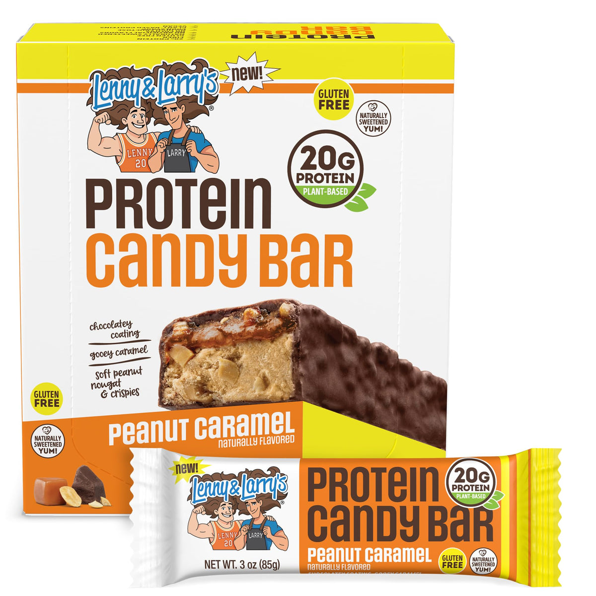 Lenny & Larry's front packaging showing peanut caramel flavor and protein content