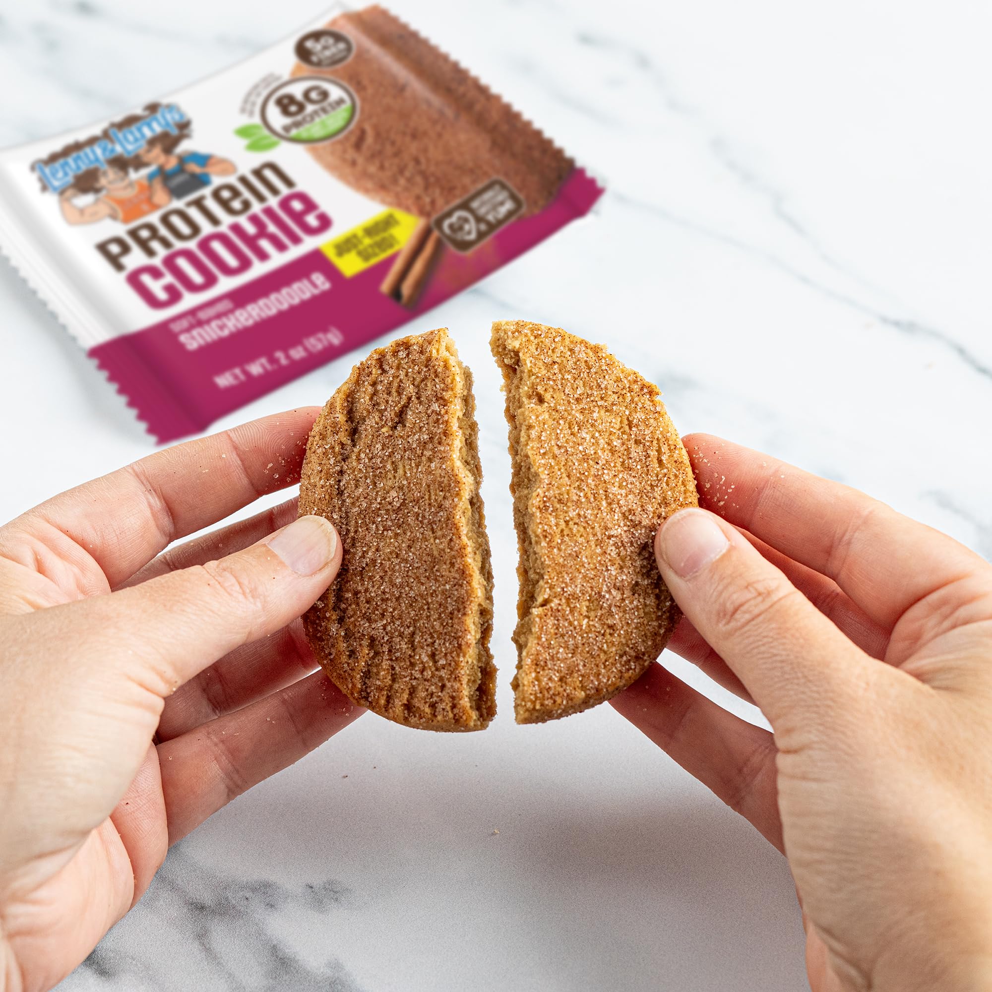 Lenny & Larry's open box with cookies illustrating twelve-pack value