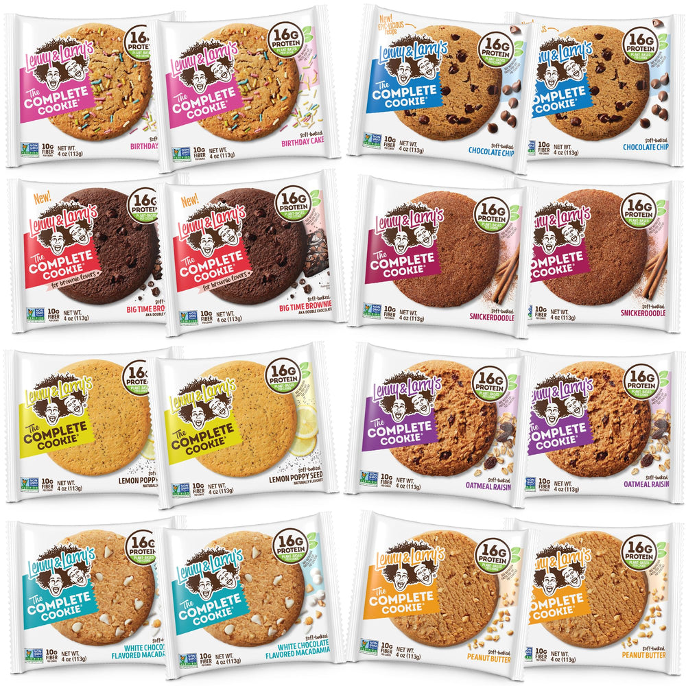 Lenny & Larry's front box showing variety pack and branding for quick choice
