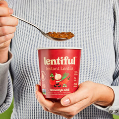 Lentiful cup being prepared with hot water demonstrating quick convenience